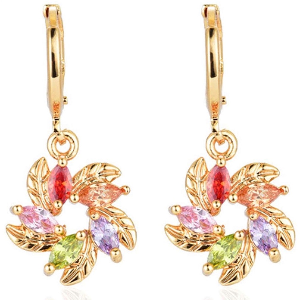 Multi-Colored Flower Gold Earrings